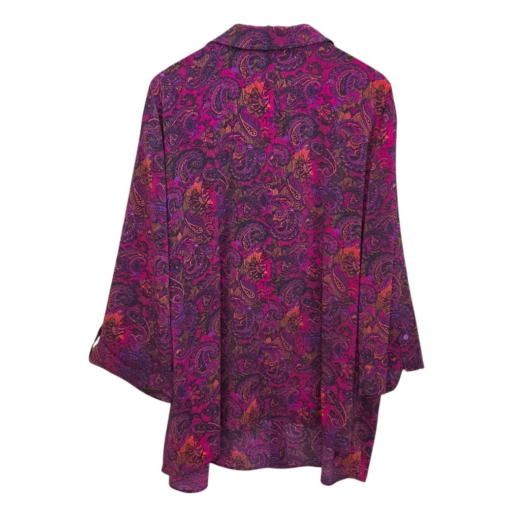 Catherines Top Womens Plus 5X 34/36W Purple Paisley Print Button Up Blouse - Picture 6 of 7